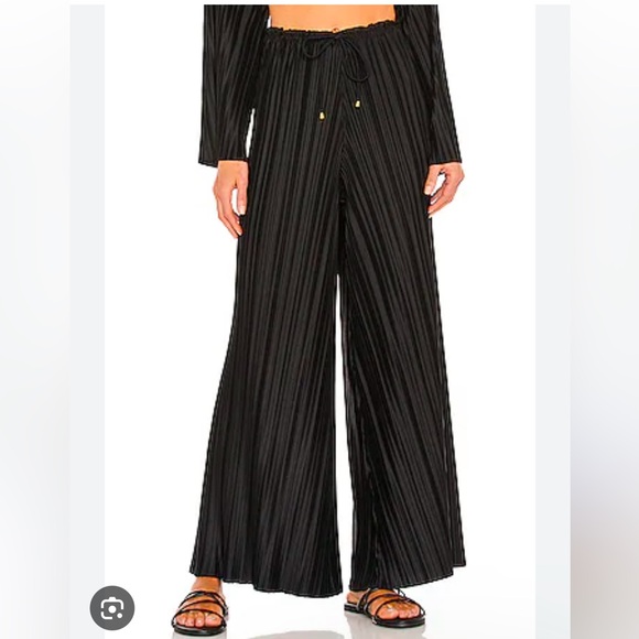 Gigi C XS Taylor Pants Wide Leg High Waist Pleated Black Drawstring Beach Relax - Picture 1 of 9
